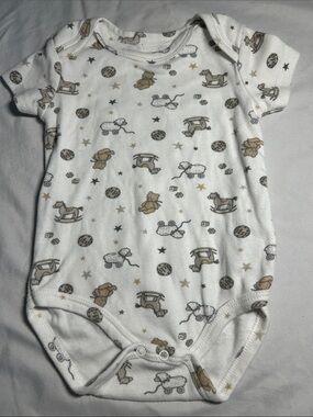 Little & Loved White Baby Onesie with Toy Print